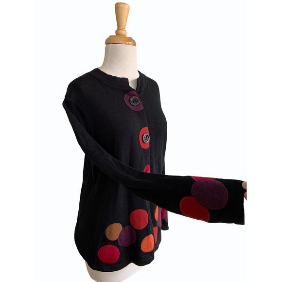 PBJ Sport Cardigan Sweater Black Polka Dot Grandmacore Long Sleeve Cozy Size S - Picture 2 of 5